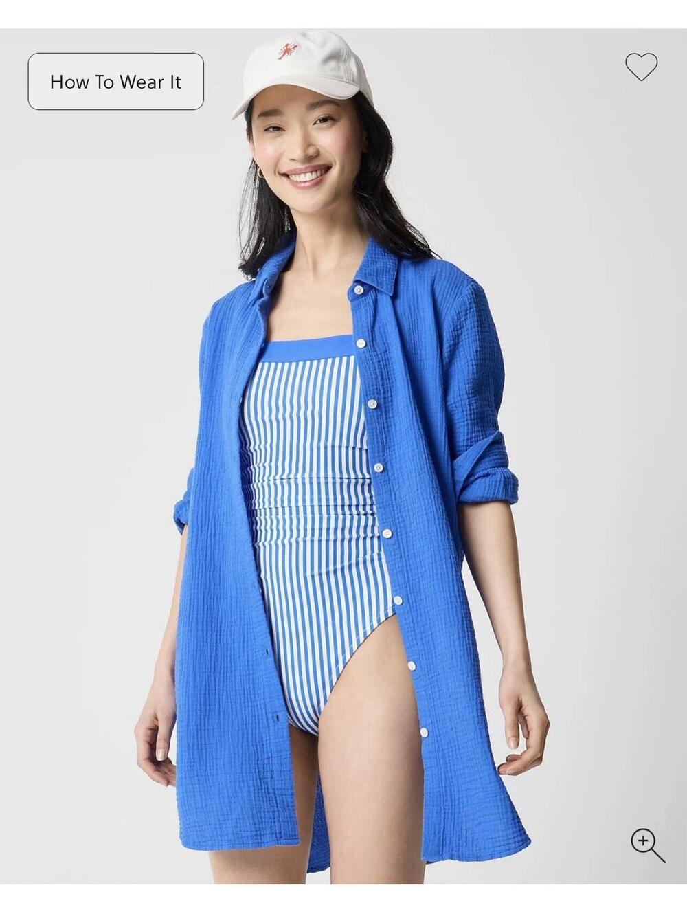 J.Crew Long Sleeve Tunic Cover Up Beach Pool Button Down Gauze Blue Women Size S